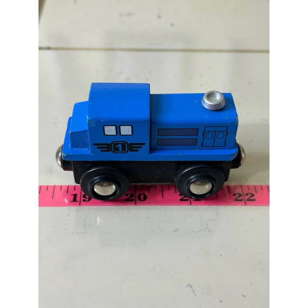 Blue Wooden Toy Train Engine Magnetic Connector Number 1 Diesel Locomotive